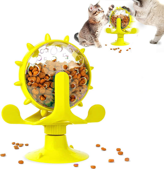 Dog Puzzle Toys,Cat Slow Feeder Windmill Treat Dispensing Dog Toys Powerful Suction Cup Dog Treat Toy Cat Puzzle Feeder Interactive Dog Toys Cat Toys (Yellow)